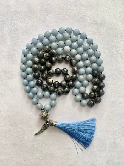 Astarte Mala - Talking to Angels - Angelite and Black Labradorite